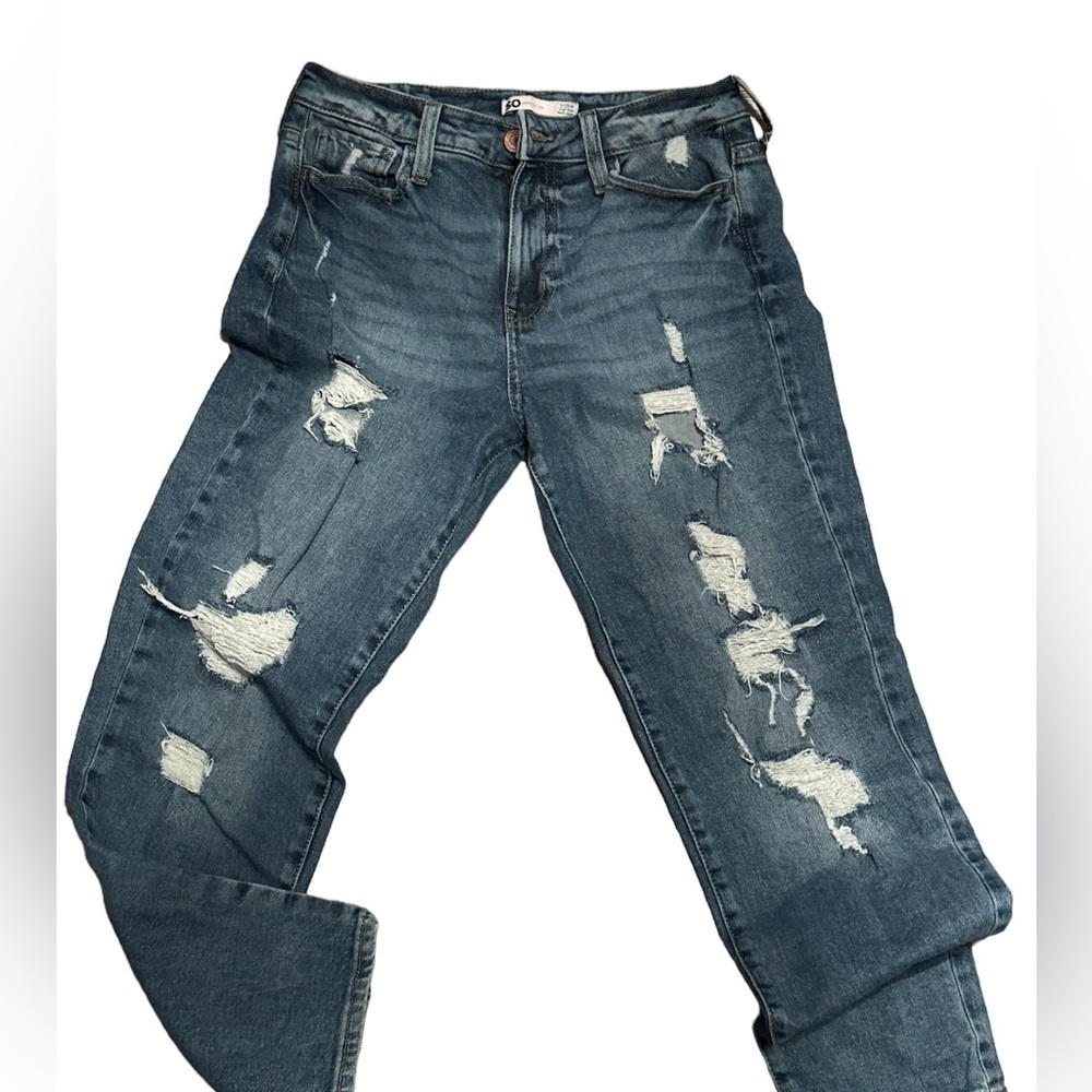 SO women’s/juniors/girls high rise mom jeans distressed size 1/25W dark wash